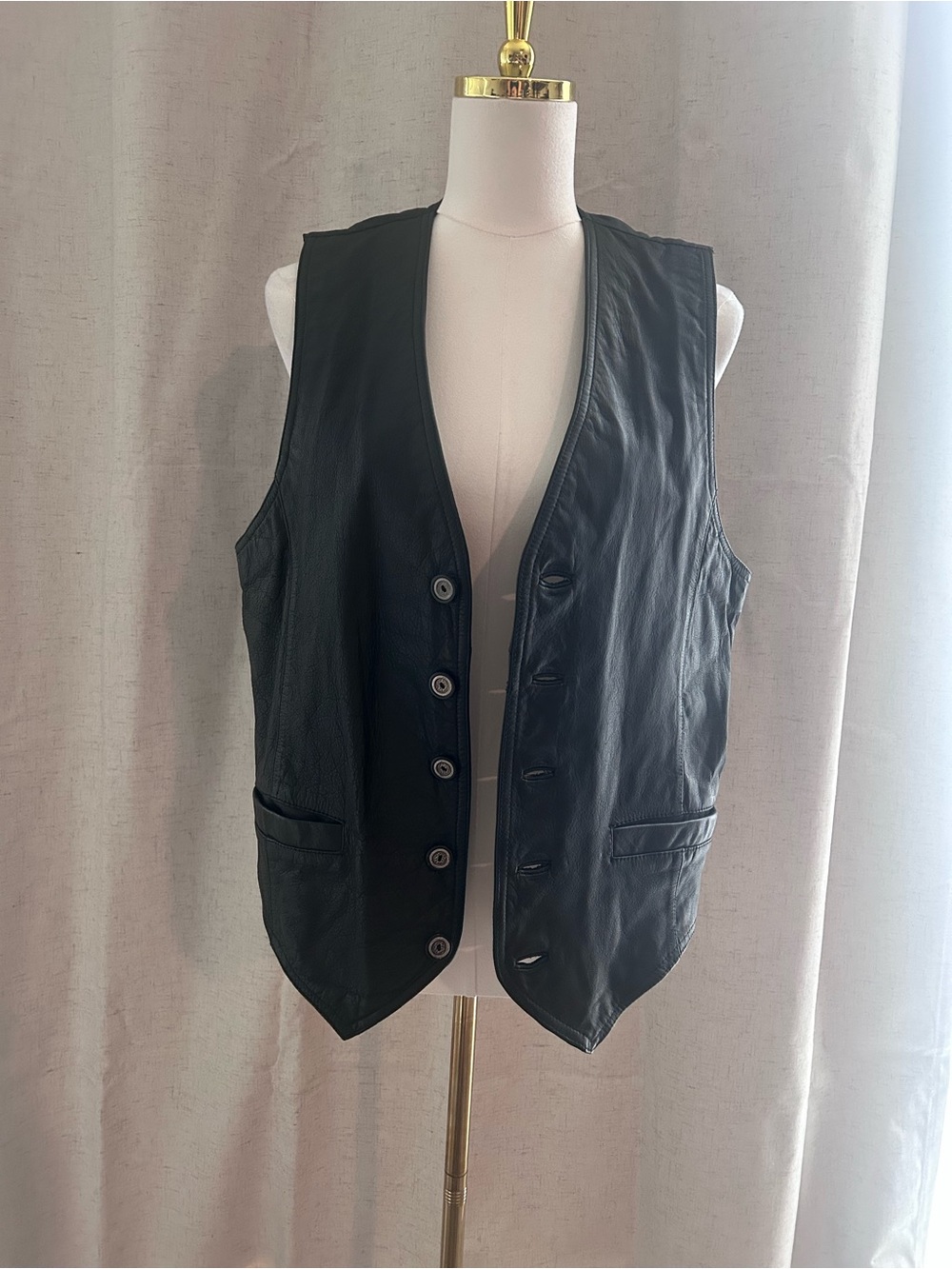 Wilson Black Leather Men's Button Vest